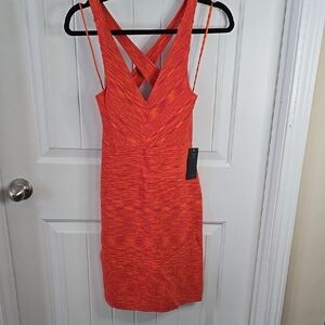 GUESS Orange Criss Cross Back Bodycon Dress Summer‎ Party Y2K Inspired Bikercore